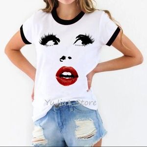 New Without Tag Glam Eyes-Lashes Lip Cropped Soft T-Shirt